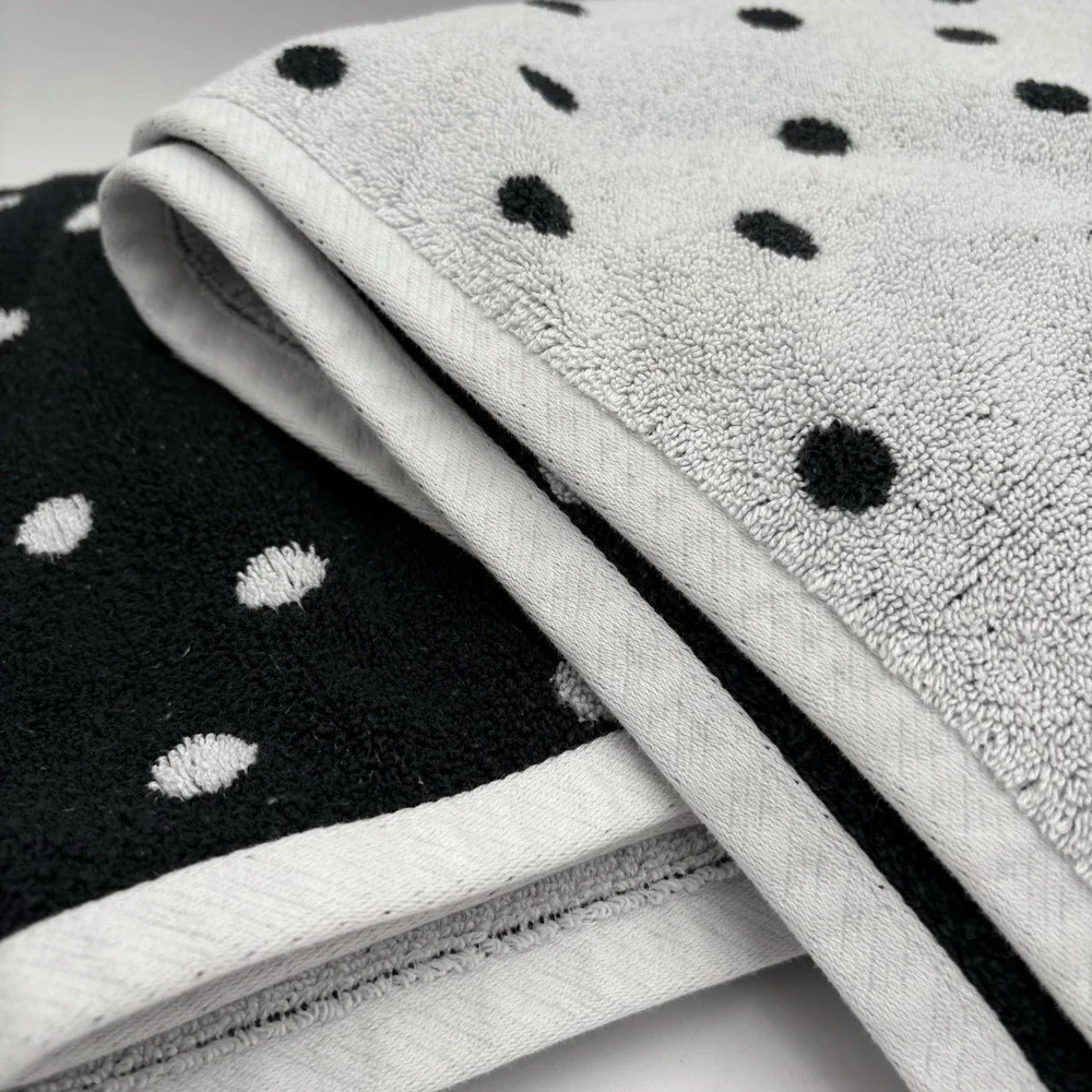 Kate Spade Black & White Polkadot Bath Sheet Towel Set Of 2 Gently Used